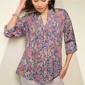 Drapers & Damons 3X Floral Pintuck Blouse Button Front Romantic Cottagecore
